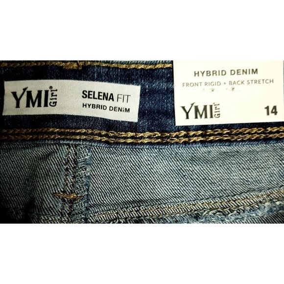 YMI Selena High-Rise Distressed Straight Leg Snap Fly Jeans Medium Wash Sz 14 - Picture 7 of 7